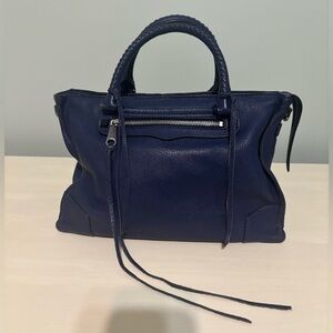 Rebecca Minkoff 100% Pebbled Leather Satchel Handbag Blue With Silver Hardware